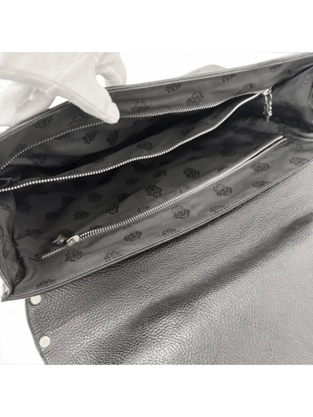Chrome Hearts Leather Part Gunslinger CH Plus Briefcase Handbag Black
